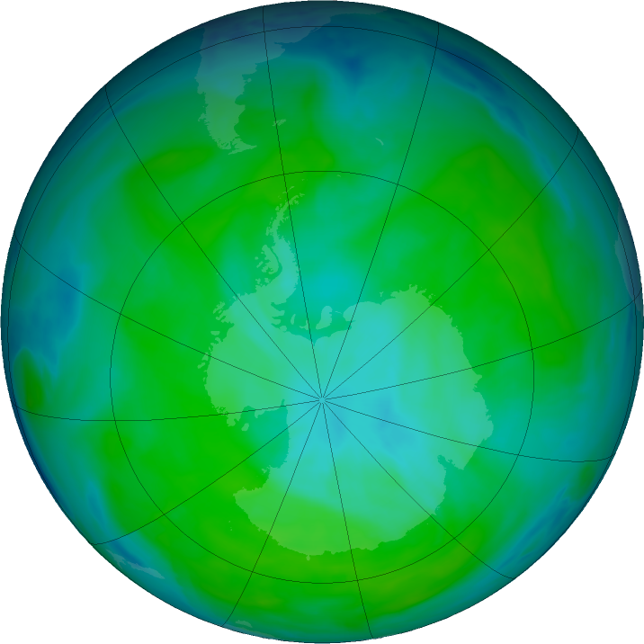 Antarctic ozone map for 30 December 2018